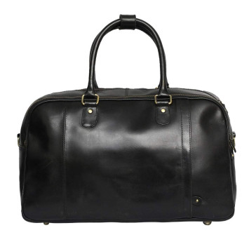 Genuine Leather Travel Overnight Duffel Bag (Black)