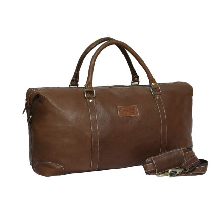 Genuine Leather Travel Duffle Bag (Tan)