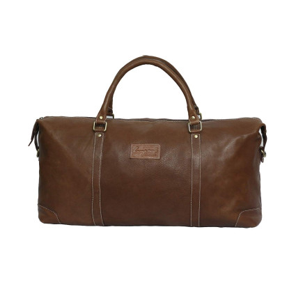 Genuine Leather Travel Duffle Bag (Tan)