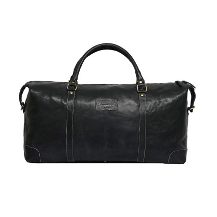 Genuine Leather Travel Duffle Bag (Black)