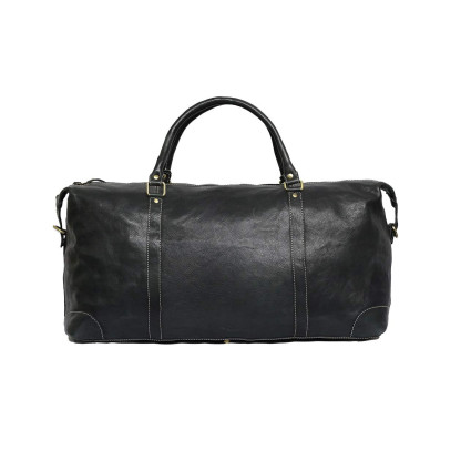 Genuine Leather Travel Duffle Bag (Black)