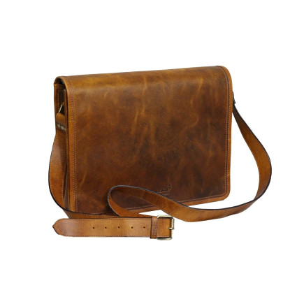 Unisex Genuine Leather Laptop Messenger Shoulder Bag Multi-Functional Style