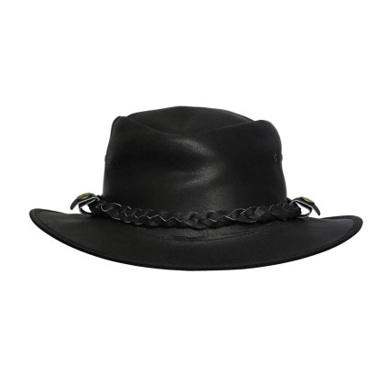 Mens Black Vintage Wide Brim Cowboy Aussie Style Western Bush Hat Vintage