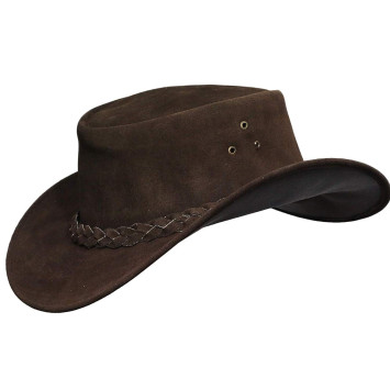Mens Brown Australian Leather Original Cowboy Aussie Bush Hat
