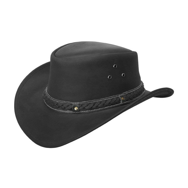 Mens Vintage Black Wide Brim Cowboy Aussie Style Western Bush Hat