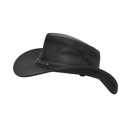 Mens Vintage Black Wide Brim Cowboy Aussie Style Western Bush Hat