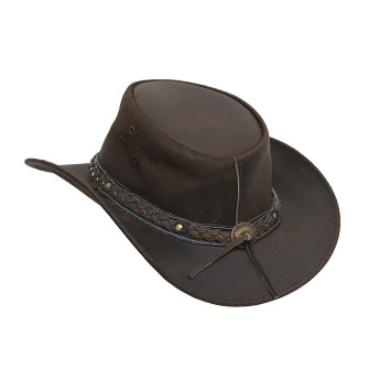 Mens Vintage Brown Wide Brim Cowboy Aussie Style Western Bush Hat