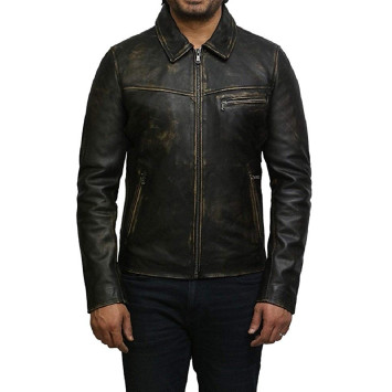 Mens Genuine Leather Biker Jacket Cow Hide