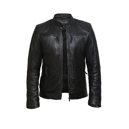 Mens Genuine Leather Biker Jacket Sheepskin Vintage