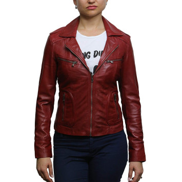 Ladies Women's Tan Vintage Real Leather Biker Jacket-Hannah