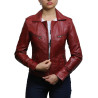 Ladies Women's Tan Vintage Real Leather Biker Jacket-Hannah