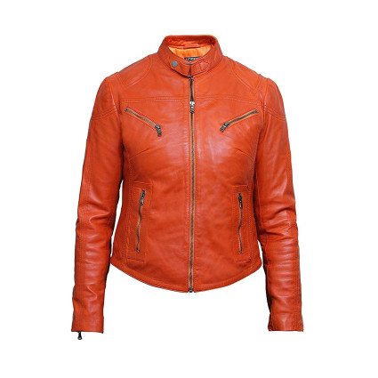  Vintage Womens real Leather Biker Jacket Lambskin  