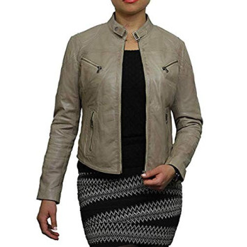  Vintage Womens real Leather Biker Jacket Lambskin  