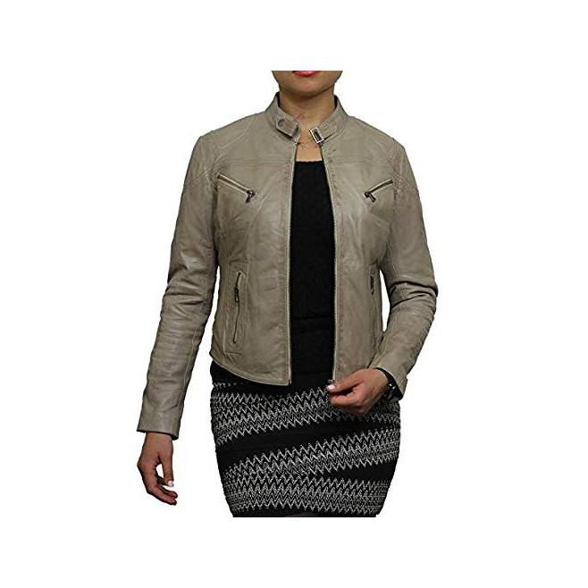  Vintage Womens real Leather Biker Jacket Lambskin  