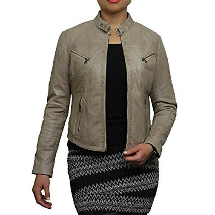  Vintage Womens real Leather Biker Jacket Lambskin  