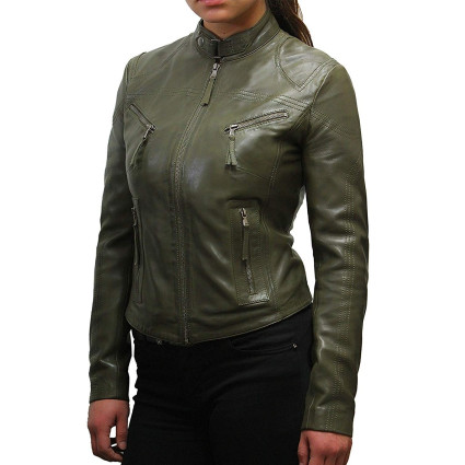  Vintage Womens real Leather Biker Jacket Lambskin  