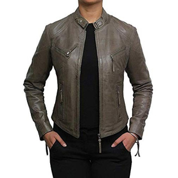  Vintage Womens real Leather Biker Jacket Lambskin  