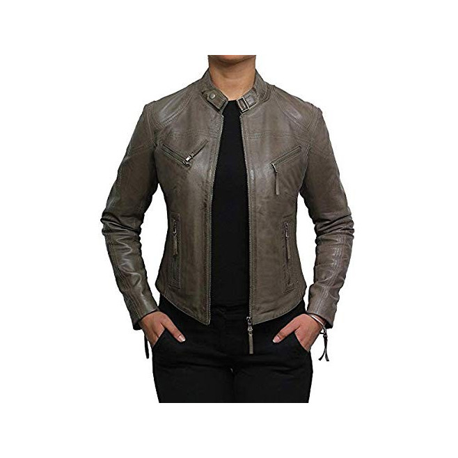  Vintage Womens real Leather Biker Jacket Lambskin  