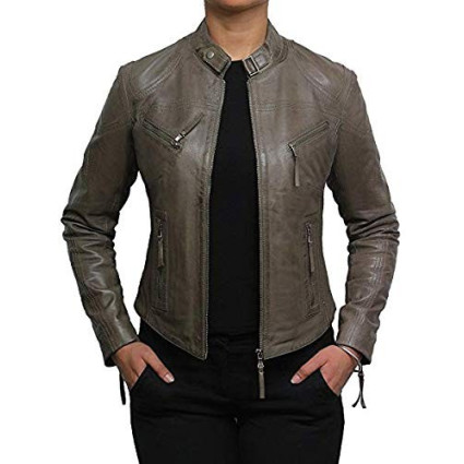  Vintage Womens real Leather Biker Jacket Lambskin  