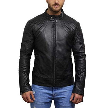 Men's Leather Jacket Waxed Leather Burgundy Leather Biker Jacket