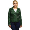 Women Waxed Teal Leather Biker Jacket - Moss