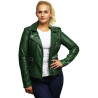 Women Waxed Teal Leather Biker Jacket - Moss