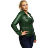 Women Waxed Teal Leather Biker Jacket - Moss