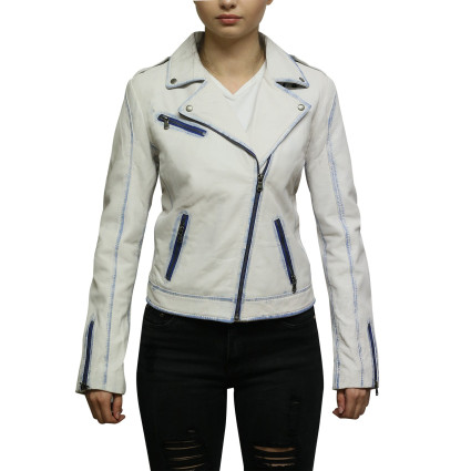 Women Leather Biker Jacket Classic Slim fit   