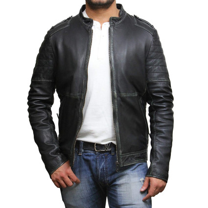 Mens Genuine Leather Biker Jacket Vintage Antique
