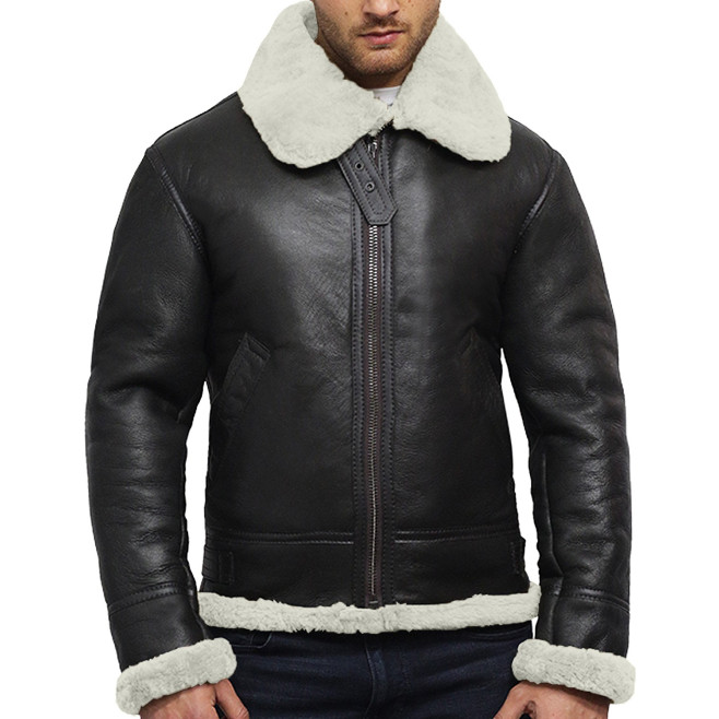 Men's Aviator Real Shearling Sheepskin Leather Flying Jacket