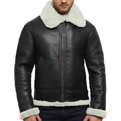 Men's Aviator Real Shearling Sheepskin Leather Flying Jacket