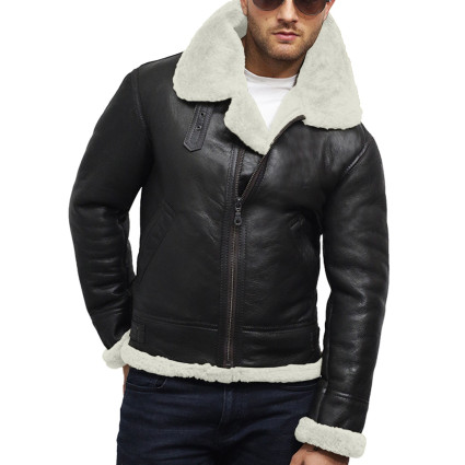 Men's Aviator Real Shearling Sheepskin Leather Flying Jacket
