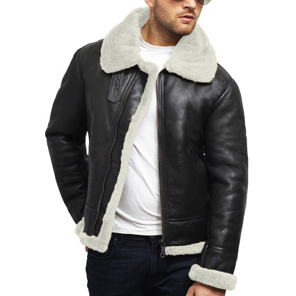 Men's Aviator Real Shearling Sheepskin Leather Flying Jacket