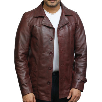 BRANDSLOCK Men's Leather Coat Genuine Lambskin Car Coat