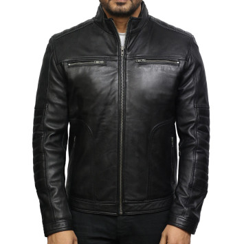 Men's Black Genuine Leather Biker Jacket