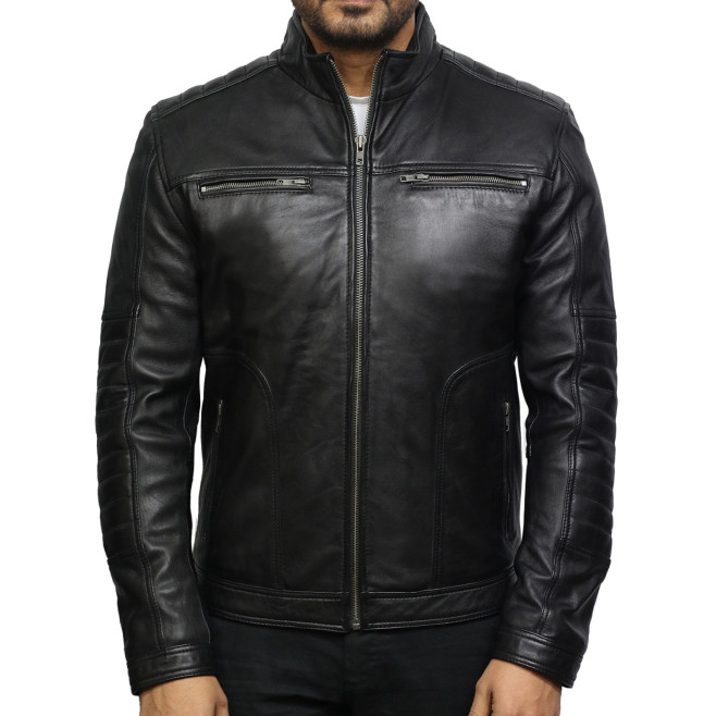 Men's Black Genuine Leather Biker Jacket