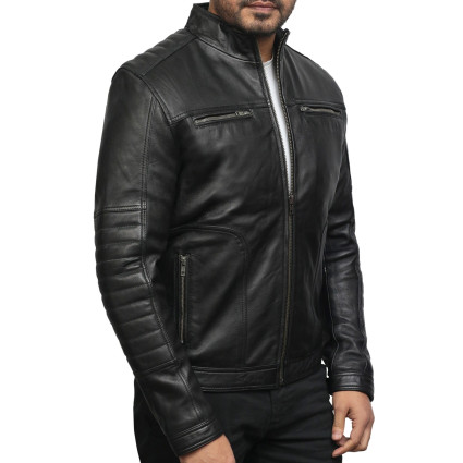 Men's Black Genuine Leather Biker Jacket