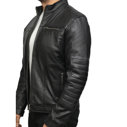 Men's Black Genuine Leather Biker Jacket