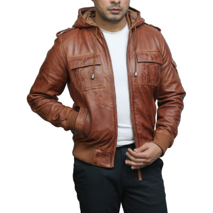 Men's Navy Lambskin Genuine Leather Biker Jacket