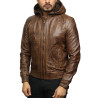 Mens Brown Leather Hooded Pilot Jacket 