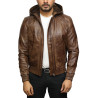 Mens Brown Leather Hooded Pilot Jacket 