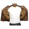 Mens Brown Leather Hooded Pilot Jacket 