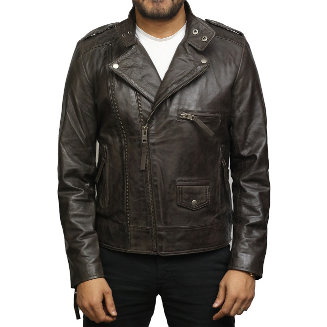 Men's Vintage Brown Front Zipped Leather jacket
