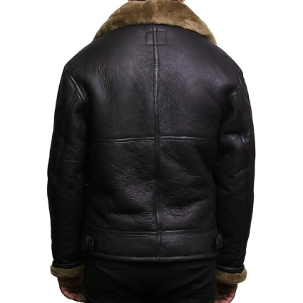 Men's Real Shearling Sheepskin Leather Flying Jacket Aviator Ginger Brown BNWT