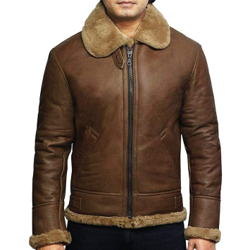 Men's RAF Aviator Soft Shearling Sheepskin Leather Bomber Flying Jacket