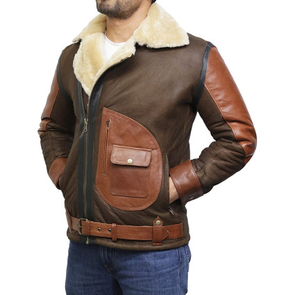 Men's Genuine Shearling Sheepskin Leather Jacket Aviator Bomber Flying Pilot