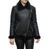 Women’s Black Shearling Sheepskin Pilot Aviator Fur-lined Leather jacket
