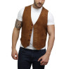 Mens Soft Real Goat Suede Leather Tan Smart Waistcoat Vest