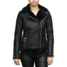 Women's Black Merino Sheepskin Aviator Pilot  Leather Jacket