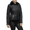 Women's Black Merino Sheepskin Aviator Pilot  Leather Jacket